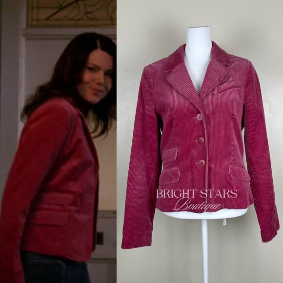 Rare Pink Corduroy Blazer Jacket ASO Lorelai Gilmore Girls Bright Colorful - Picture 1 of 16